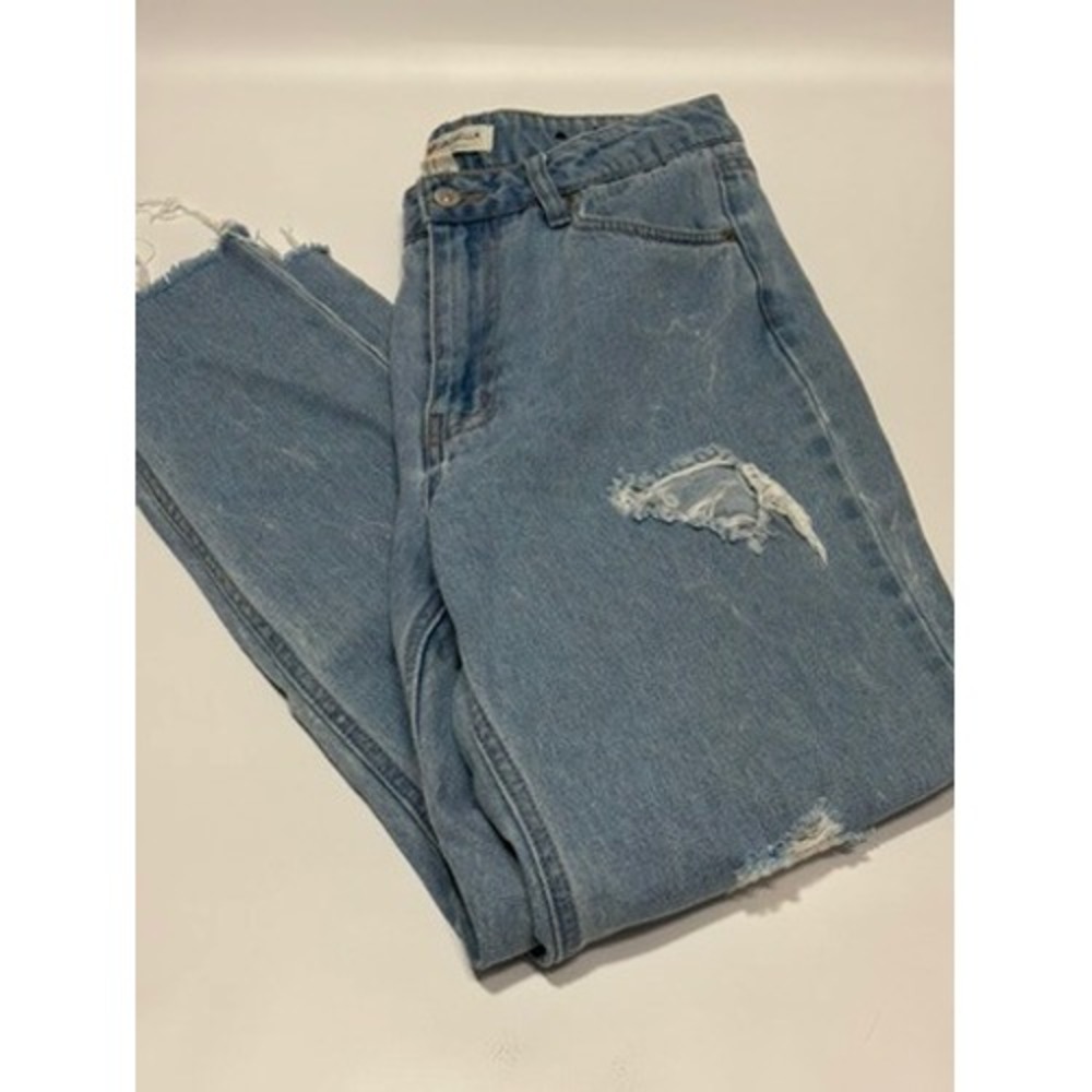 H&M Coachella Jeans Women 8 Blue Mom High Rise Distressed Ripped Raw Hem Denim - Picture 4 of 10